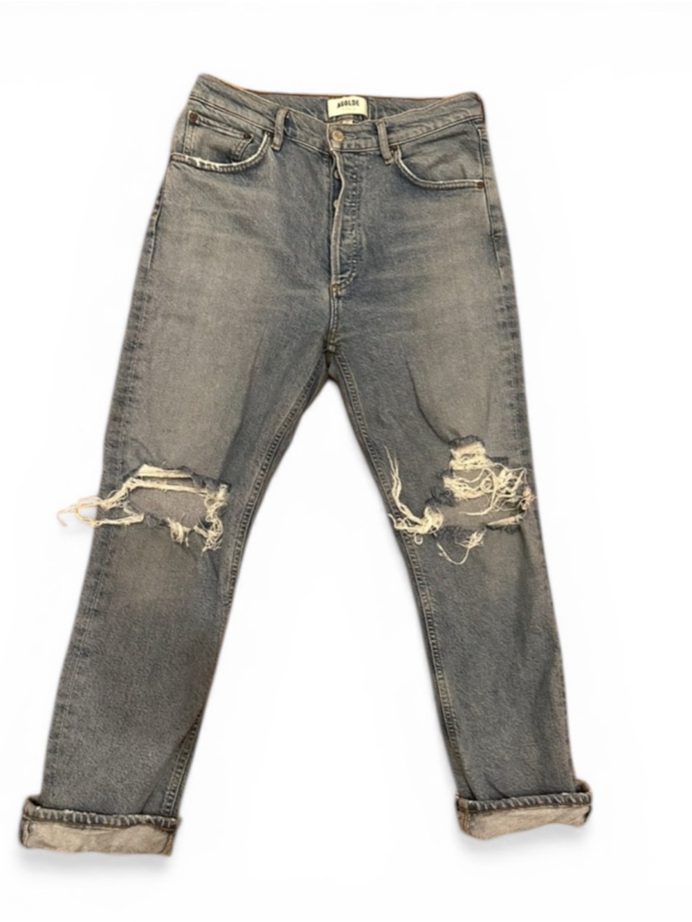 AGOLDE Riley Crop High Rise Straight Leg Jeans 27 Distressed Light Wash